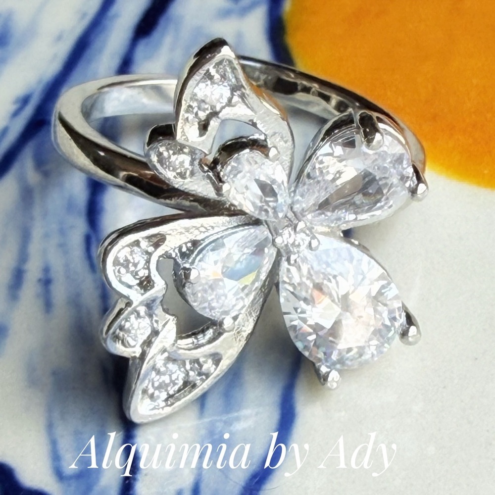 PINKY + Sparkling Silver Butterfly 🦋 OPEN Ring with Clear Stones